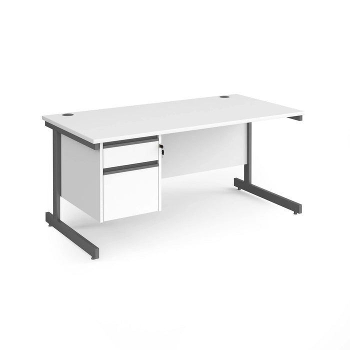 Dams International Straight Desk with White MFC Top and Graphite Frame Cantilever Legs and 2 Lockable Drawer Pedestal Contract 25 1600 x 800 x 725mm