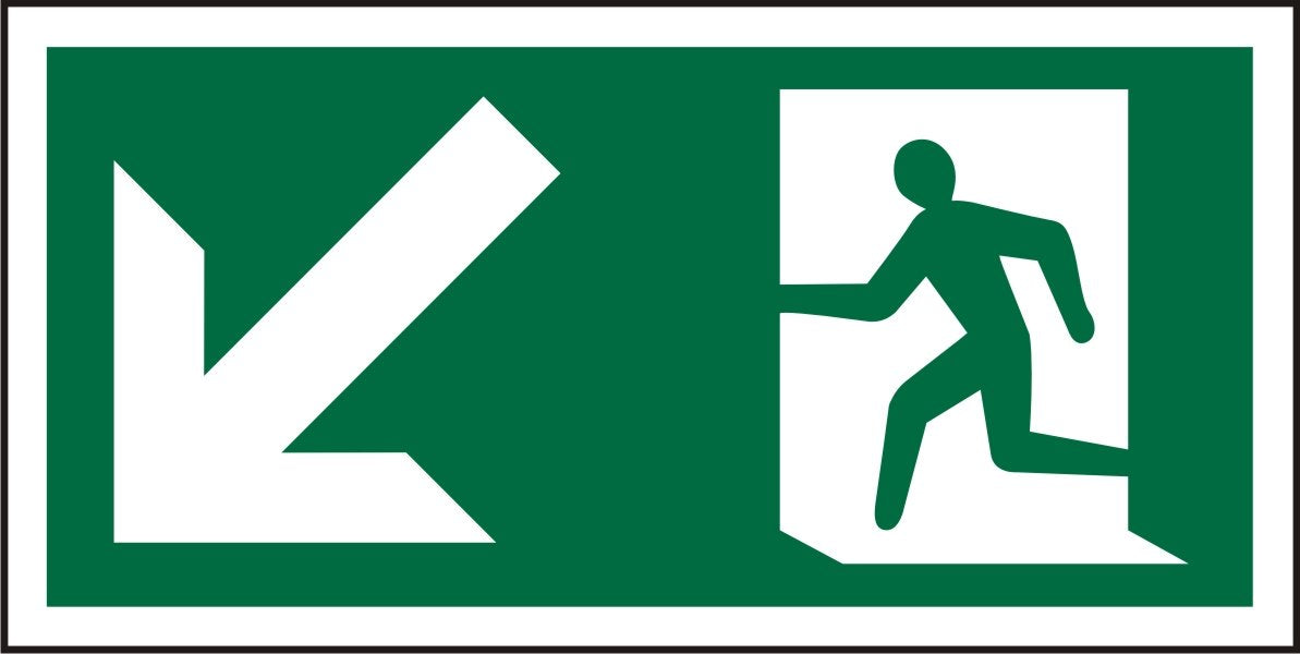 Fire Exit Sign with Down Left Arrow Vinyl 10 x 20 cm