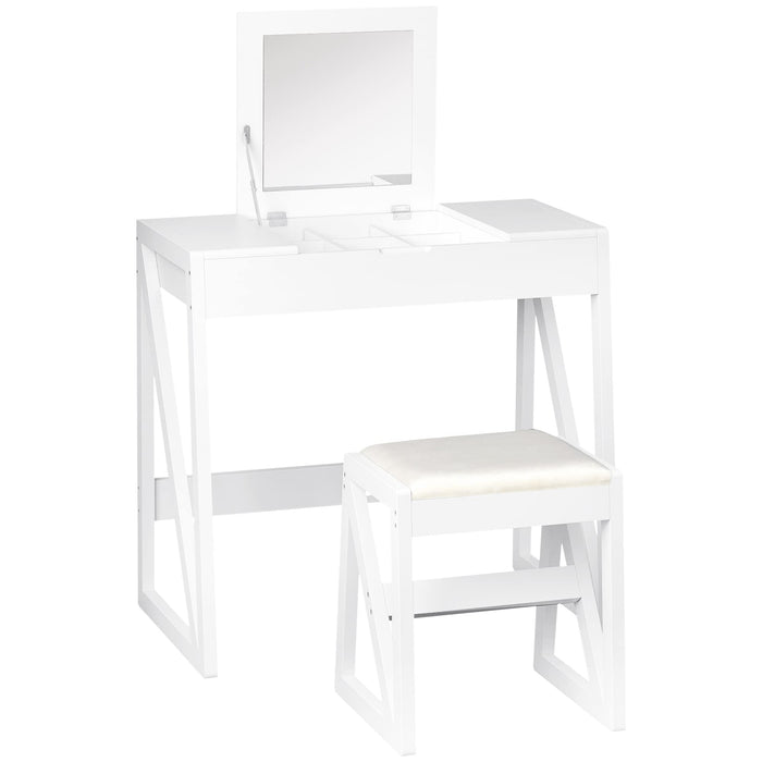 HOMCOM Dressing Table 831-184 MDF, Pine Wood White 500 mm x 800 mm x 760 mm