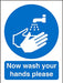 Mandatory Sign Now Wash Your Hands Vinyl Blue, White 20 x 15 cm
