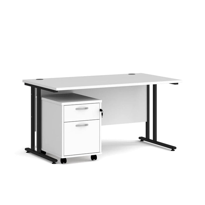 Dams International Straight Desk with 2 Drawer Pedestal SBK214WH 1,400 x 800 x 725 mm
