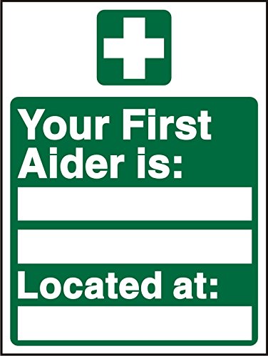 First Aid Sign First Aider Name and Location Self Adhesive Plastic 30 x 20 cm
