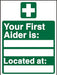 First Aid Sign First Aider Name and Location Self Adhesive Plastic 30 x 20 cm