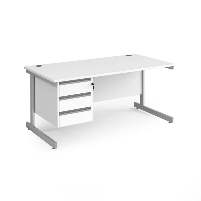 Dams International Straight Desk with White MFC Top and Silver Frame Cantilever Legs and 3 Lockable Drawer Pedestal Contract 25 1600 x 800 x 725 mm