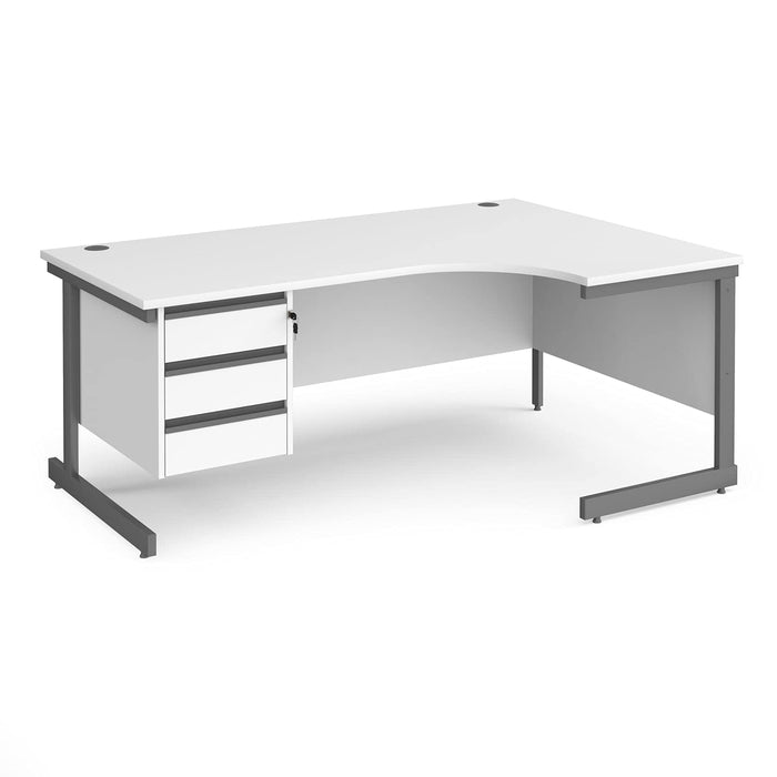 Dams International Right Hand Ergonomic Desk with Beech Coloured MFC Top and Graphite Frame Cantilever Legs and 3 Lockable Drawer Pedestal CC18ER3-G-B 1800 x 1200 x 725mm