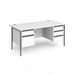 Dams International Straight Desk with White MFC Top and Graphite H-Frame Legs and Two & Three Lockable Drawer Pedestals Contract 25 1600 x 800 x 725mm