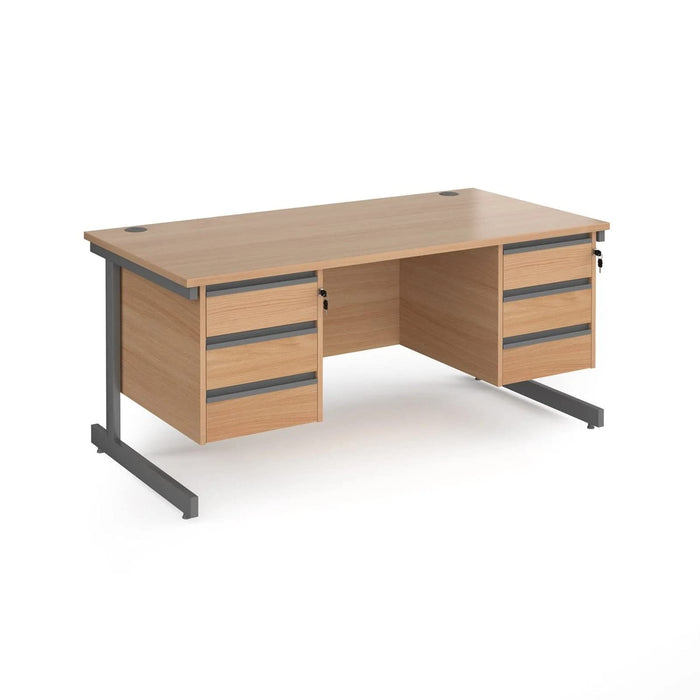 Dams International Straight Desk with Oak Coloured MFC Top and Graphite Frame Cantilever Legs and 2 x 3 Lockable Drawer Pedestals Contract 25 1600 x 800 x 725mm
