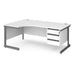 Dams International Left Hand Ergonomic Desk with 3 Lockable Drawers Pedestal and White MFC Top with Graphite Frame Cantilever Legs Contract 25 1600 x 1200 x 725 mm