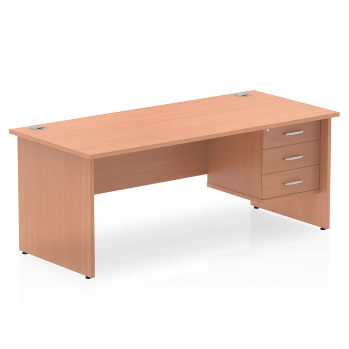 Dynamic Rectangular Office Desk Beech MFC Panel End Leg Beech Colour Frame Impulse 1 x 3 Drawer Fixed Ped 1800 x 800 x 730mm