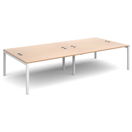 Rectangular Double Back to Back Desk with Beech Coloured Melamine & Steel Top and White Frame 6 Legs Connex 3200 x 1600 x 725 mm