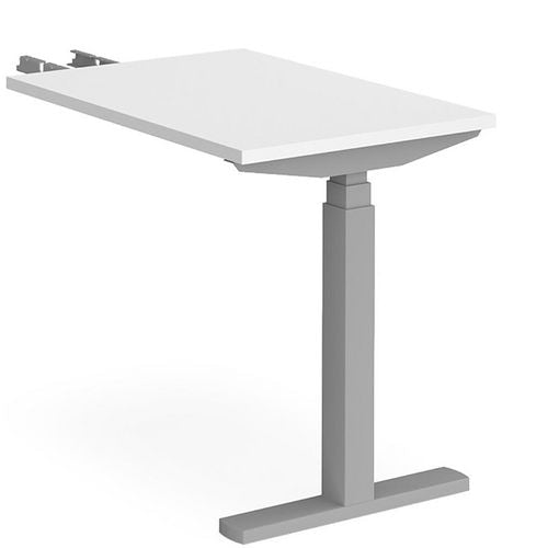 Elev8² Sit Stand Return Desk with White Melamine Top and Silver Frame 1 Leg Touch 1600 x 800 x 675 - 1300 mm