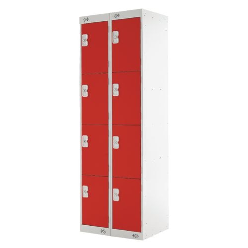 LINK51 Standard Mild Steel Locker with 4 Doors Standard Deadlock Lockable with Key 2 300 x 450 x 1800 mm Grey & Red
