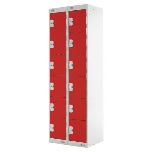 LINK51 Standard Mild Steel Locker with 6 Doors Standard Deadlock Lockable with Key 2 300 x 450 x 1800 mm Grey & Red