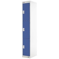 LINK51 Standard Mild Steel Locker with 3 Doors Standard Deadlock Lockable with Key 300 x 450 x 1800 mm Grey & Blue