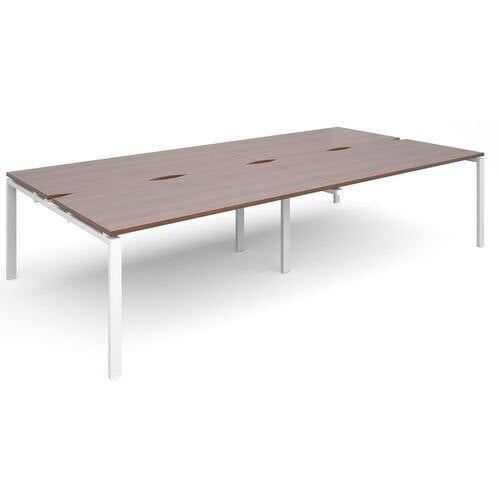 Dams International Rectangular Double Back to Back Desk with Walnut Melamine Top and White Frame 4 Legs Adapt II 3200 x 1600 x 725mm