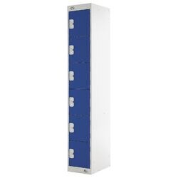 LINK51 Standard Mild Steel Locker with 6 Doors Standard Deadlock Lockable with Key 300 x 450 x 1800mm Grey & Blue