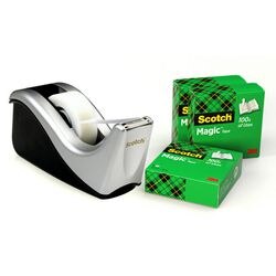 Scotch Tape Dispenser Set C60 Black, Silver with 4 Rolls of Scotch Magic 810 Invisible Tape 19 mm (W) x 33 m (L)