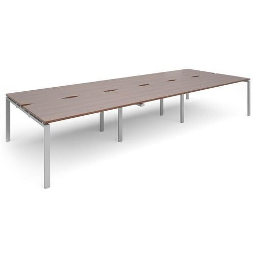 Dams International Rectangular Triple Back to Back Desk with Walnut Melamine Top and Silver Frame 4 Legs Adapt II 4200 x 1600 x 725mm