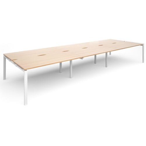 Dams International Rectangular Triple Back to Back Desk with Beech Coloured Melamine Top and White Frame 4 Legs Adapt II 4800 x 1600 x 725mm