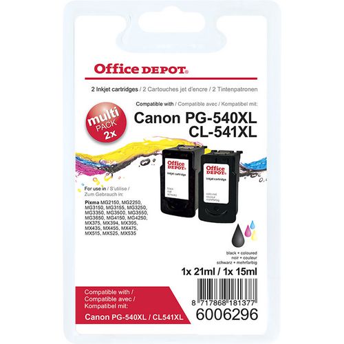 Office Depot PG-540XL / CL-541XL Compatible Canon Ink Cartridge Black & 3 Colours Pack of 2 Multipack