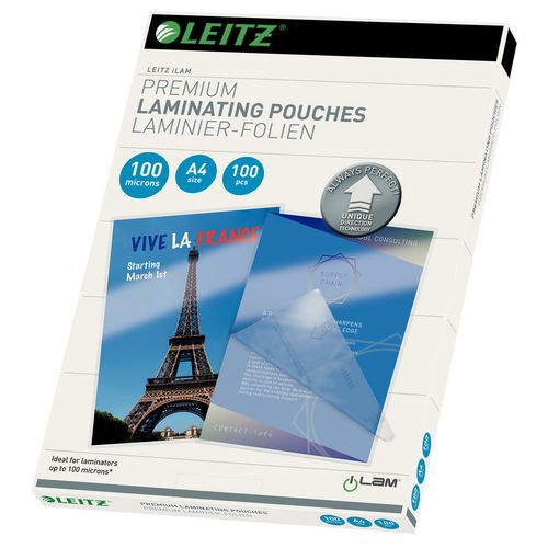 Leitz iLAM Premium Laminating Pouches A4 Glossy 100 microns (2 x 100) Transparent Pack of 100