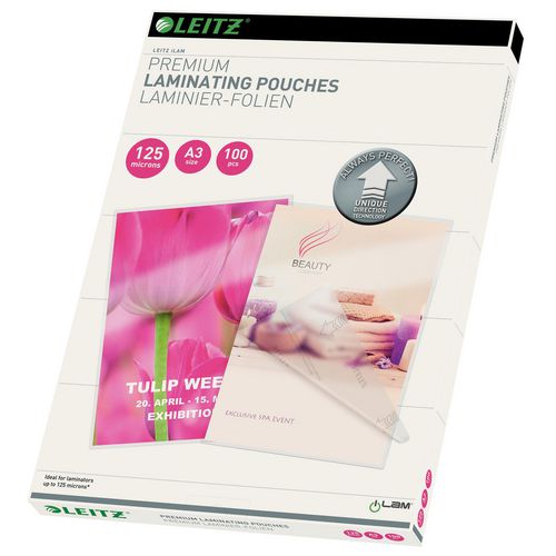 Leitz iLAM Premium Laminating Pouches A3 Glossy 125 microns (2 x 125) Transparent Pack of 100