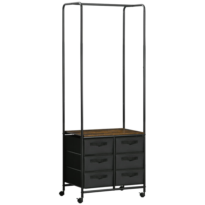 HOMCOM Clothes Rack Non-woven Fabric, Particleboard,Steel Rustic Brown 63.5 x 40 x 172.5 cm
