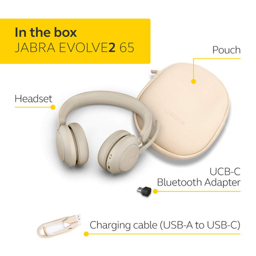 Jabra Evolve2 65 UC Stereo - Headset - on-ear - Bluetooth - wireless - USB-C - noise isolating - beige