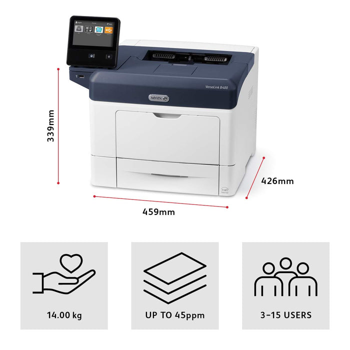 Xerox VersaLink B400V/DN - Printer - B/W - Duplex - laser - A4/Legal - 1200 x 1200 dpi - up to 45 ppm - capacity: 700 sheets - Gigabit LAN, NFC, USB 3.0
