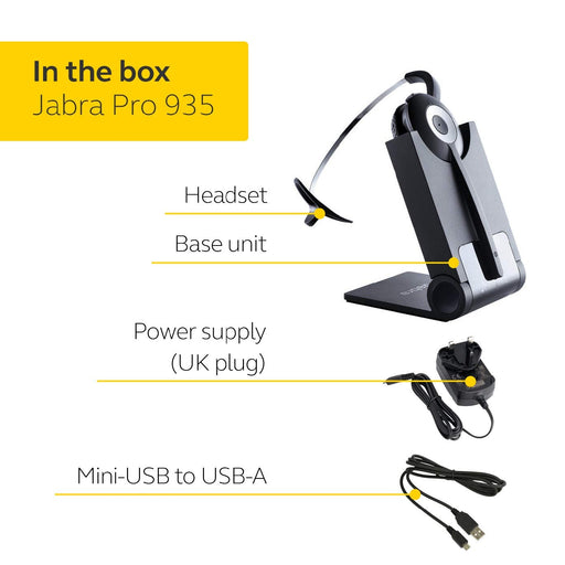Jabra PRO 935 Wireless Mono Headset Over the Head With Noise Cancellation With Microphone Black