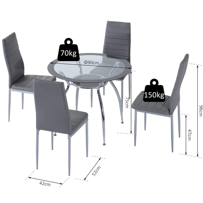 HOMCOM Contemporary Dining Set of 5 Grey