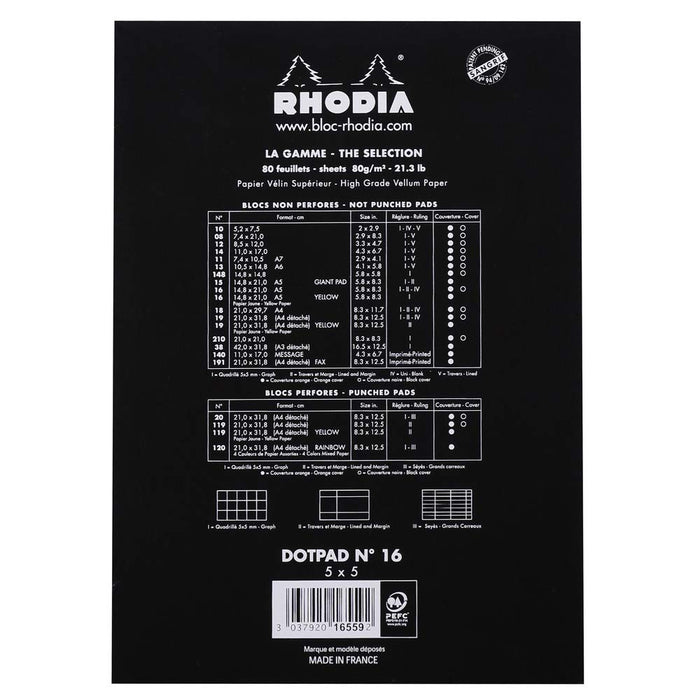 Rhodia Notepad 16559C A5 Dotted Stapled Top Bound Cardboard Soft Cover Black Perforated 160 Pages