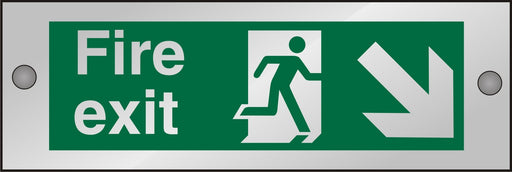 Fire Exit Sign Man Running with Down Right Arrow Self Adhesive Acrylic 10 x 30 cm