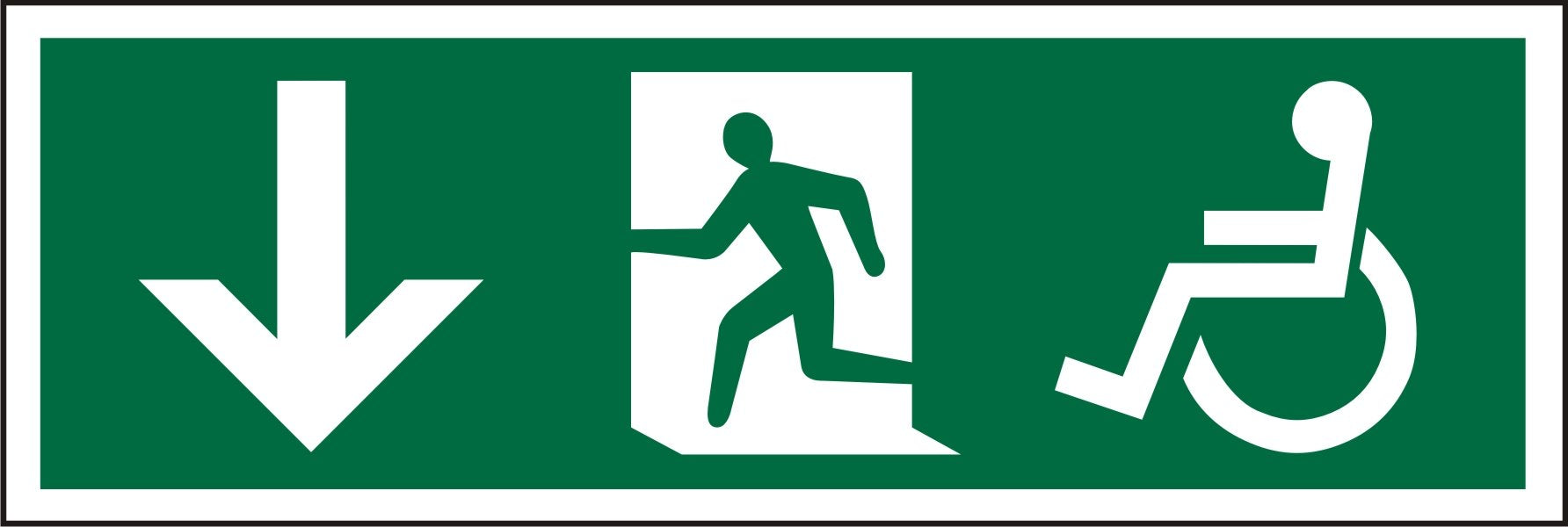 Fire Exit Sign Wheel Chair Down Arrow Vinyl 15 x 45 cm