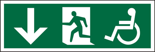 Fire Exit Sign Wheel Chair Down Arrow Plastic 15 x 45 cm