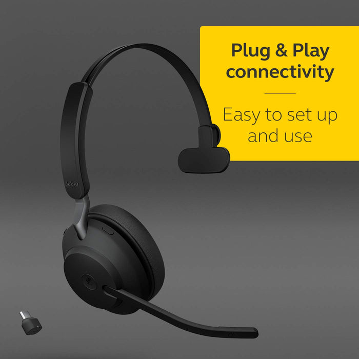 Jabra Evolve2 65 MS Mono - Headset - on-ear - convertible - Bluetooth - wireless - USB-C - noise isolating - black - Certified for Microsoft Teams