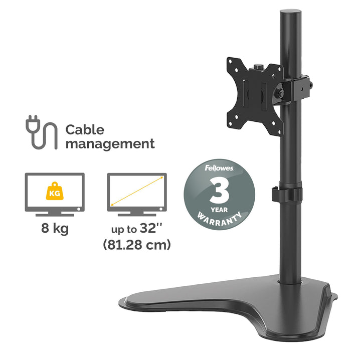 Fellowes Freestanding Single Monitor Arm Height Adjustable 280 x 726 x 465mm 32" Black