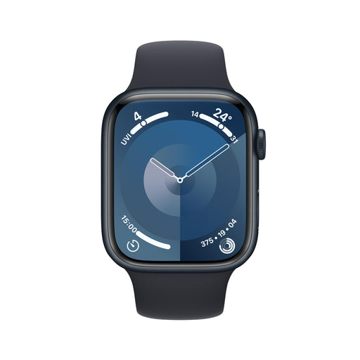 Apple Watch Series 9 (GPS) - 45 mm - midnight aluminium - smart watch with sport band - fluoroelastomer - midnight - band size: M/L - 64 GB - Wi-Fi, UWB, Bluetooth - 38.7 g