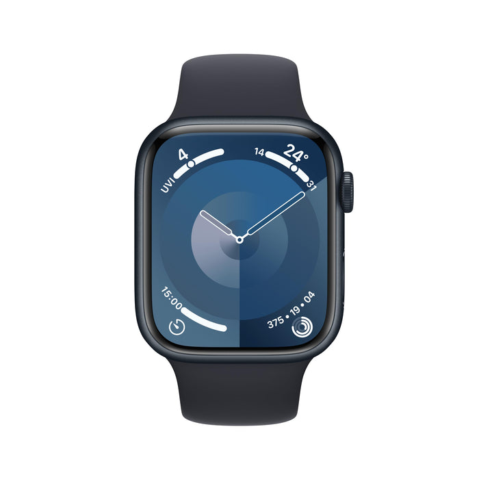 Apple Watch Series 9 (GPS) - 45 mm - midnight aluminium - smart watch with sport band - fluoroelastomer - midnight - band size: M/L - 64 GB - Wi-Fi, UWB, Bluetooth - 38.7 g
