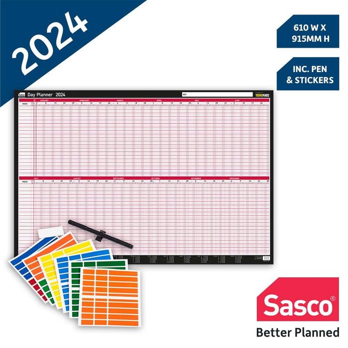 SASCO Day Planner Mounted 2024 Landscape Black, Red English 91.5 x 61 cm