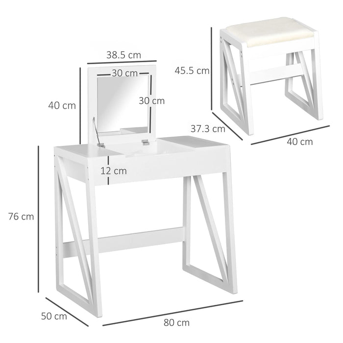 HOMCOM Dressing Table 831-184 MDF, Pine Wood White 500 mm x 800 mm x 760 mm