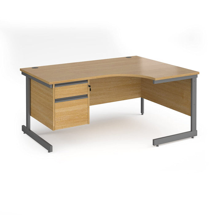 Dams International Right Hand Ergonomic Desk with 3 Lockable Drawers Pedestal and Oak Coloured MFC Top with Graphite Frame Cantilever Legs Contract 25 1600 x 1200 x 725 mm