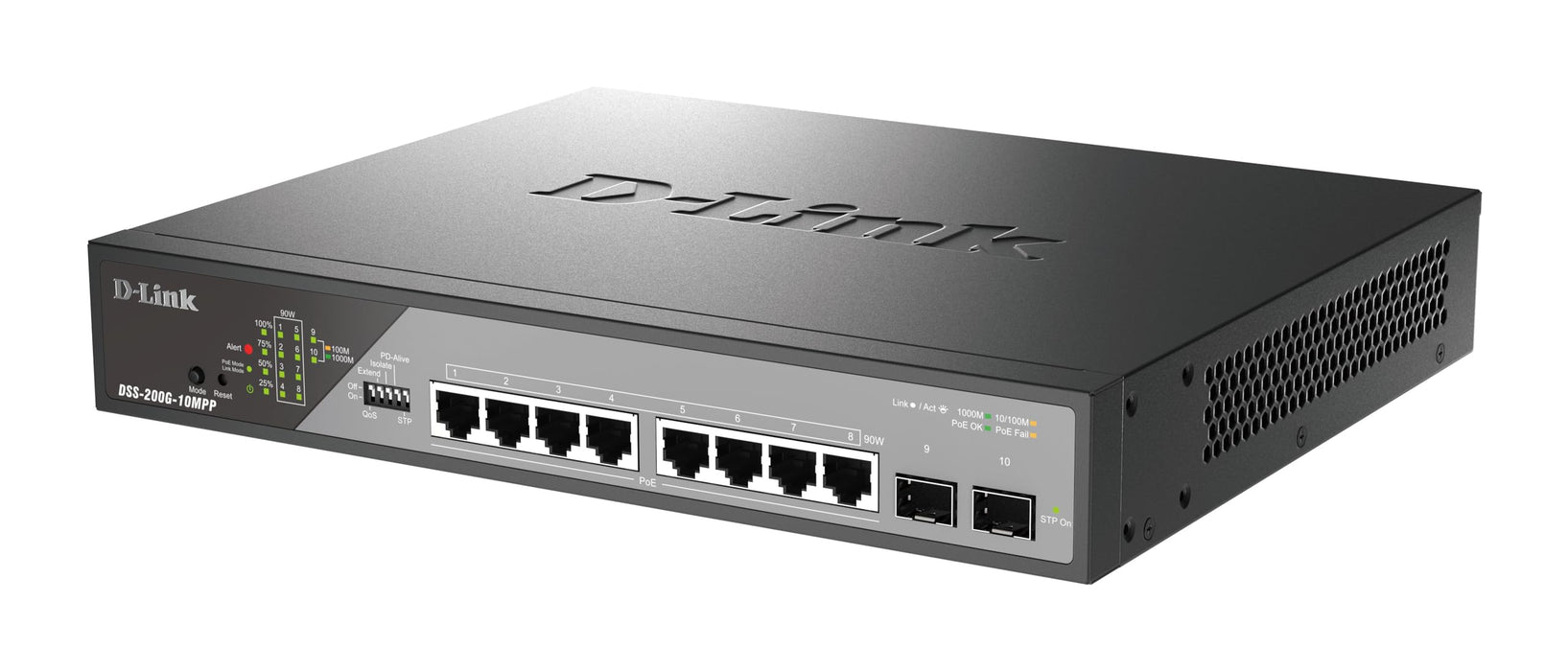 D-Link DSS 200G-10MPP - Switch - Managed - 8 x 10/100/1000 (PoE++) + 2 x Gigabit SFP - rack-mountable - PoE++ (242 W)