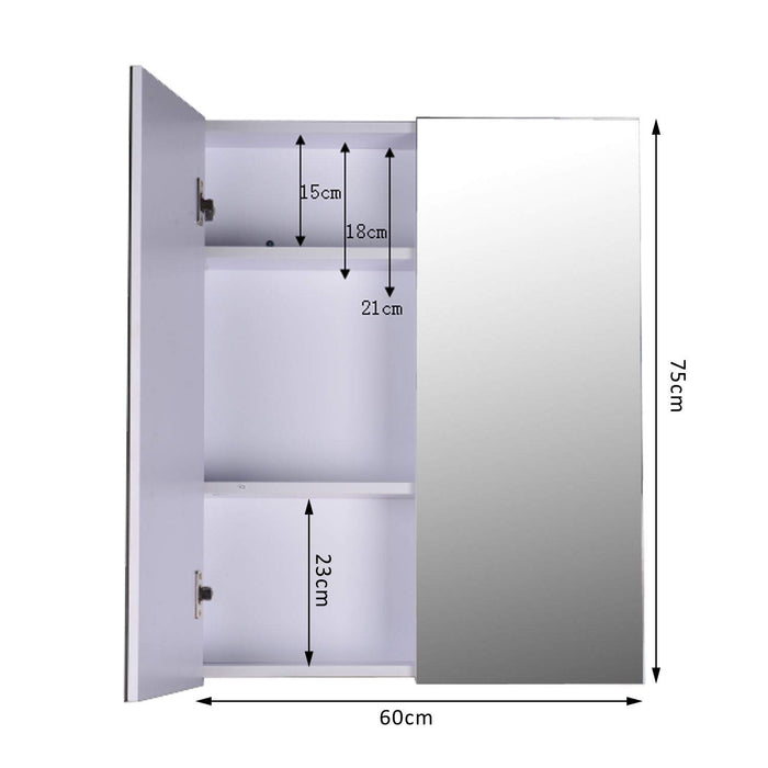 HOMCOM Mirror Cabinet 811-032 Glass, MDF White 600 mm x 150 mm x 750 mm
