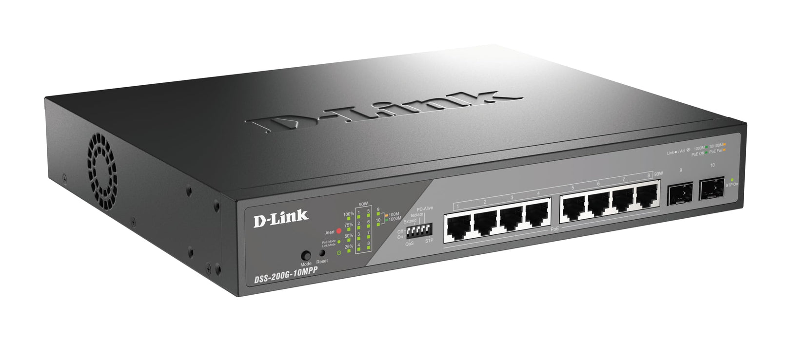 D-Link DSS 200G-10MPP - Switch - Managed - 8 x 10/100/1000 (PoE++) + 2 x Gigabit SFP - rack-mountable - PoE++ (242 W)