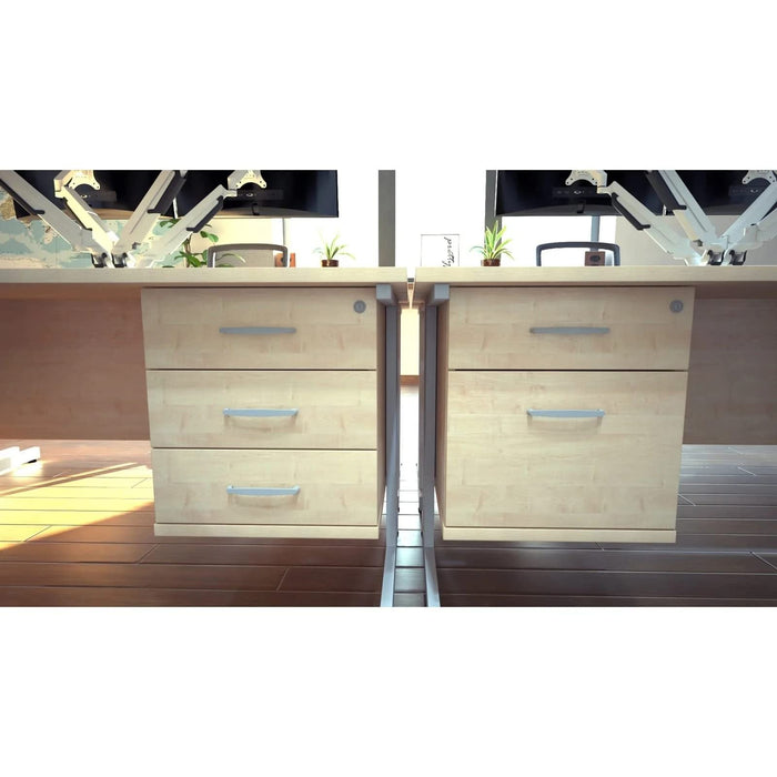 Dynamic Rectangular Office Desk Beech MFC Cantilever Leg Silver Frame Impulse 2 x 2 Drawer Fixed Ped 1800 x 800 x 730mm