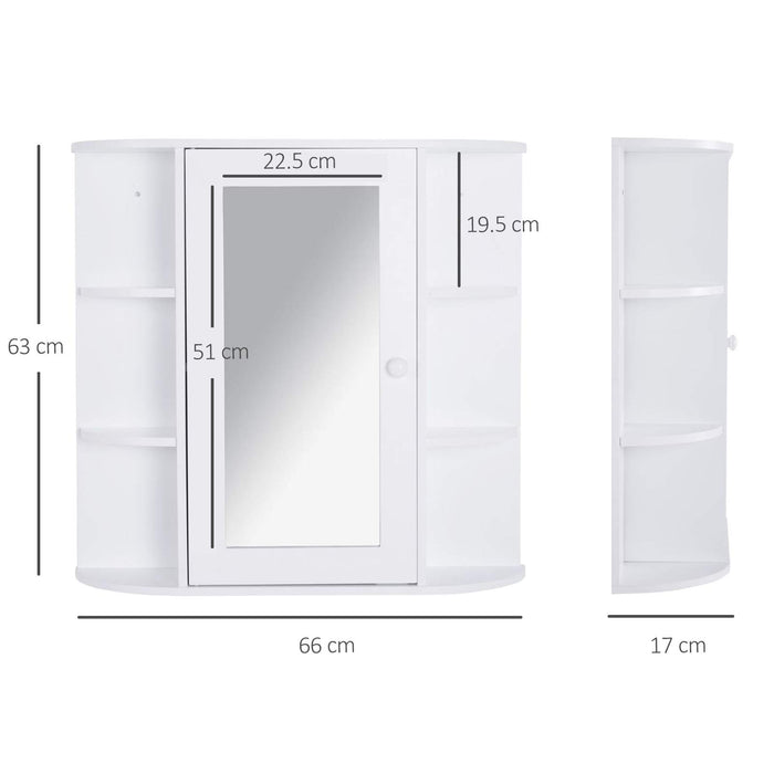 HOMCOM Mirror Cabinet Glass,MDF (Medium-Density Fibreboard) White 66 x 17 x 63 cm