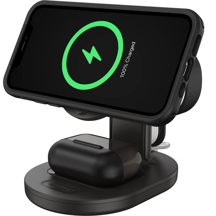 OtterBox - Wireless charging stand - 3-in-1, for magsafe - 7.5 Watt - PD 2.0, PD 3.0 - radiant night (black) - for Apple AirPods with MagSafe Charging Case, AirPods Pro, iPhone 12, 13, 14