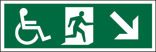 Fire Exit Sign Wheel Chair Down Right Arrow Plastic 15 x 45 cm