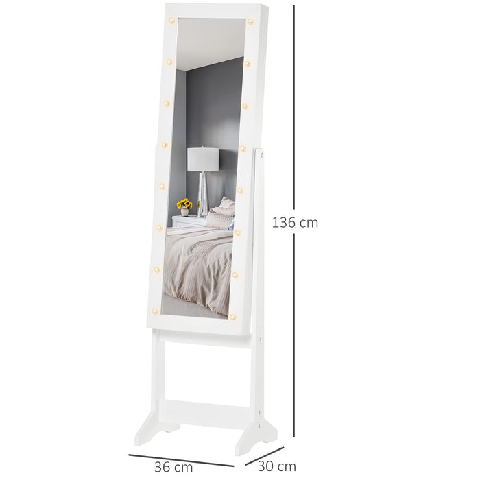 HOMCOM Jewellery Cabinet Mirror 831-220 MDF White 300 mm x 360 mm x 1360 mm